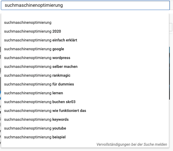 youtube Schlüsselwort-Recherche