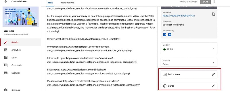 edit youtube end screens