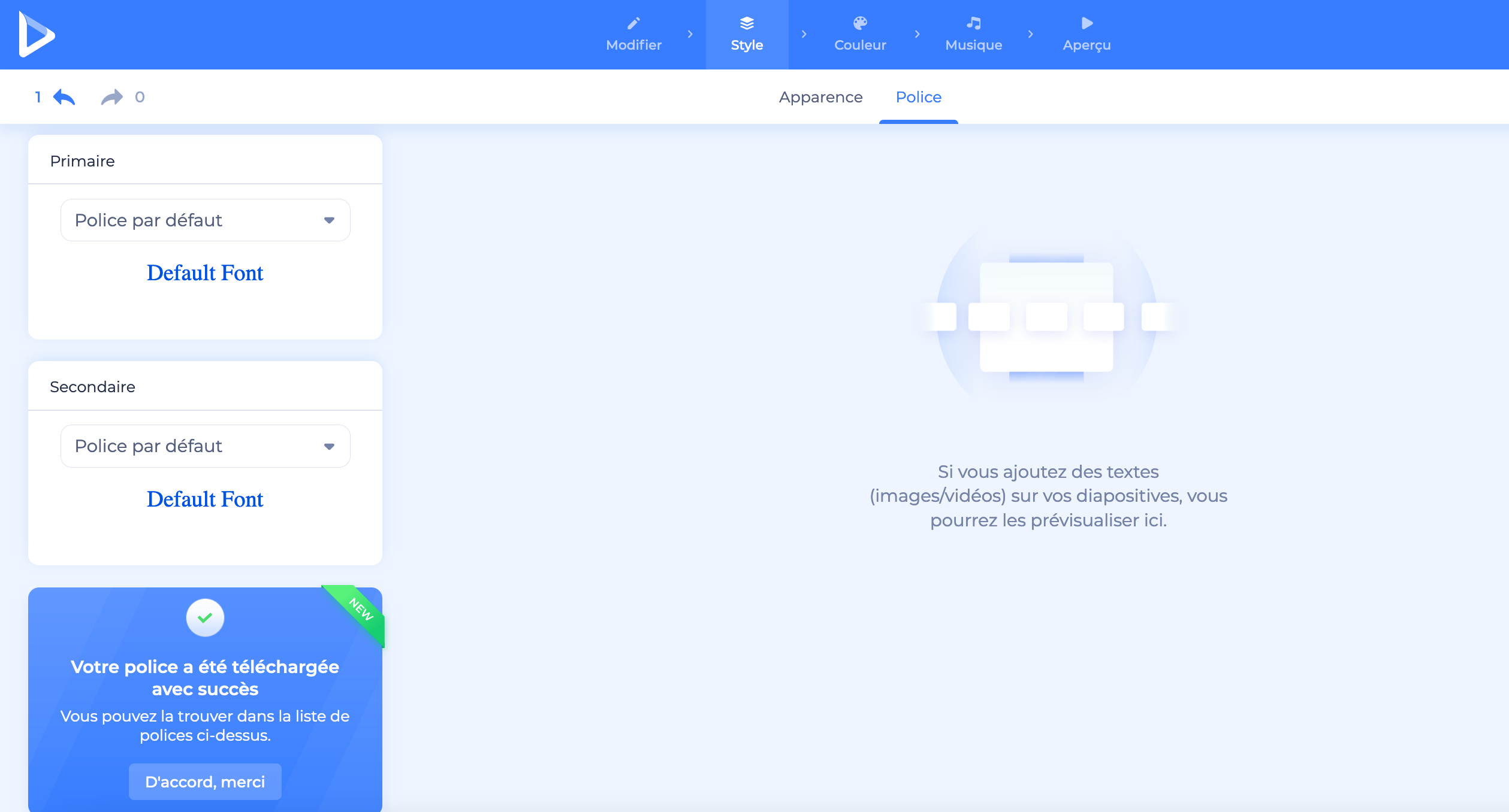 téléchargement de la police sur Renderforest