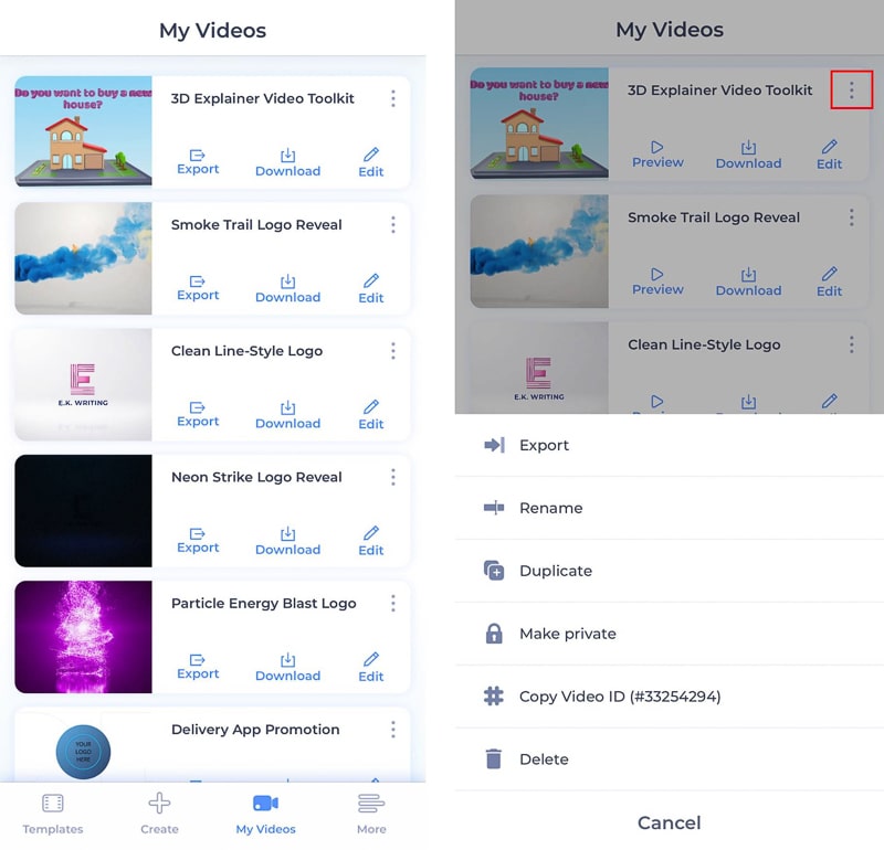 renderforest iphone app my videos