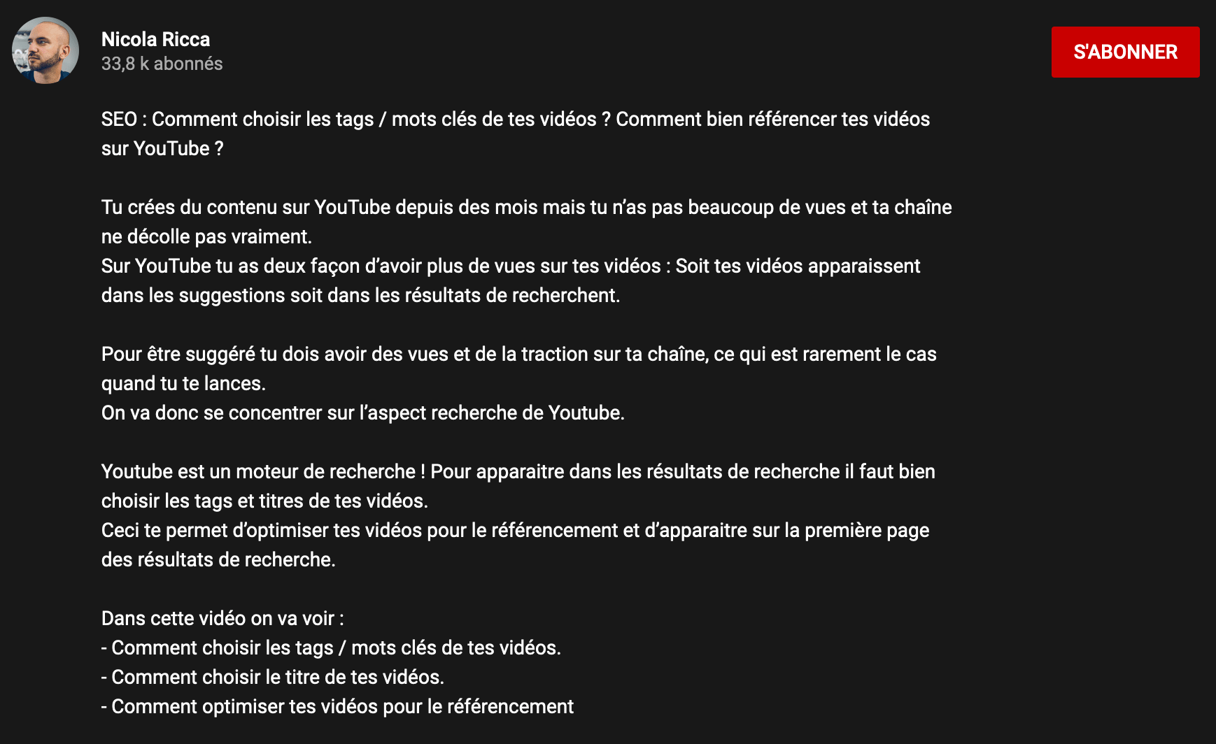 exemple de la description vidéo YouTube