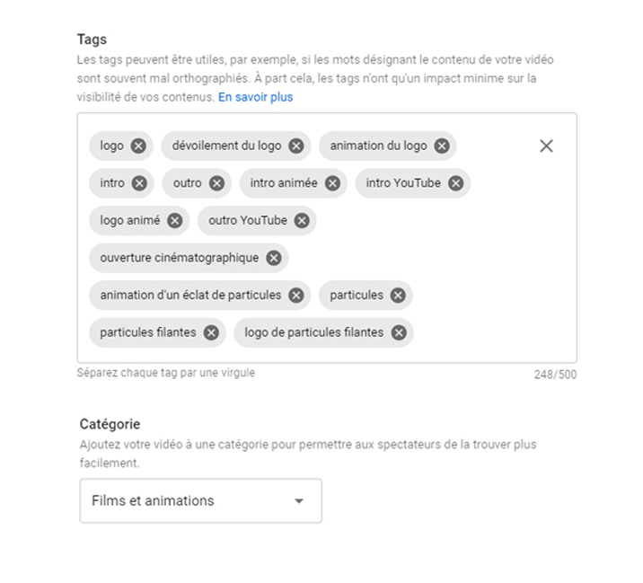 métadonnées de la vidéo YouTube
