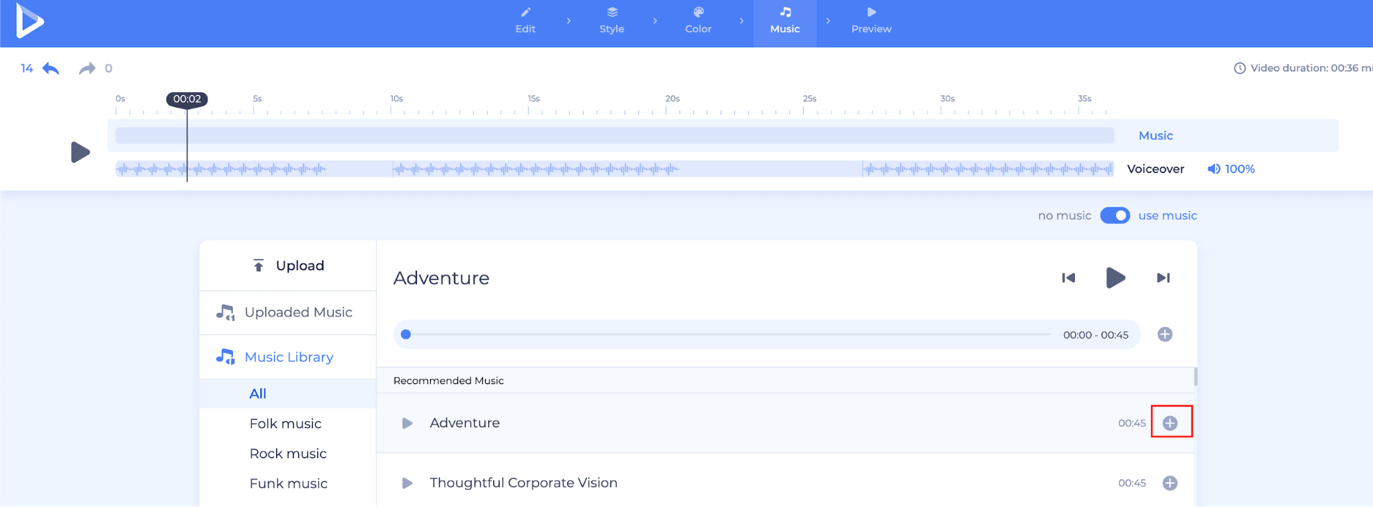 sync voiceover add music