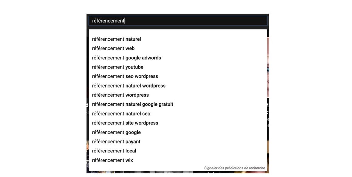 recherche de mots-clés YouTube