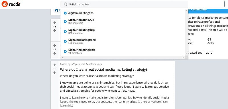 digital marketing on Reddit