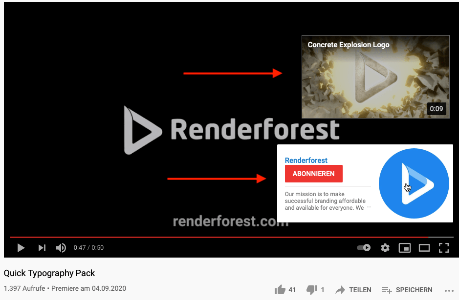 youtube Abspann und Karten