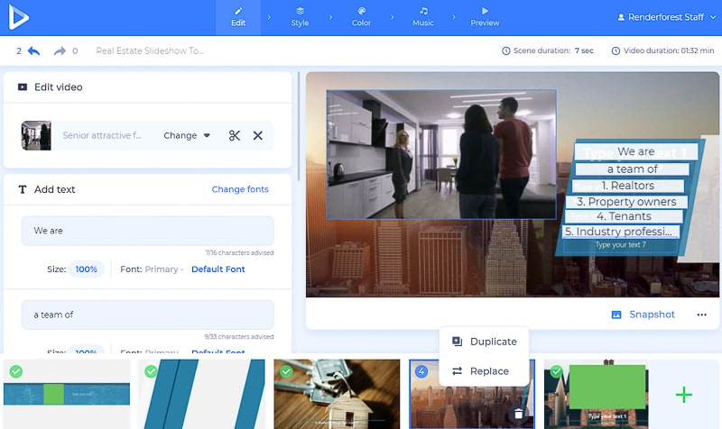 real estate slideshow - edit scenes 