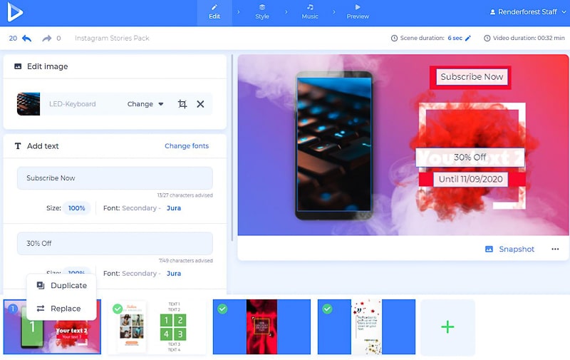Instagram stories - edit scenes