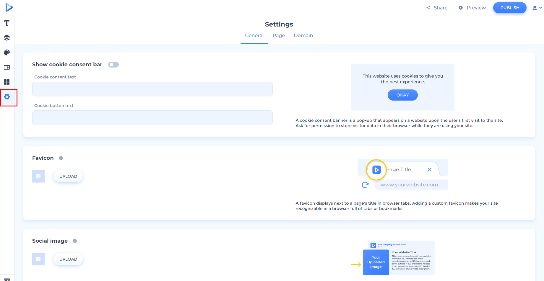 make website with renderforest edit settings