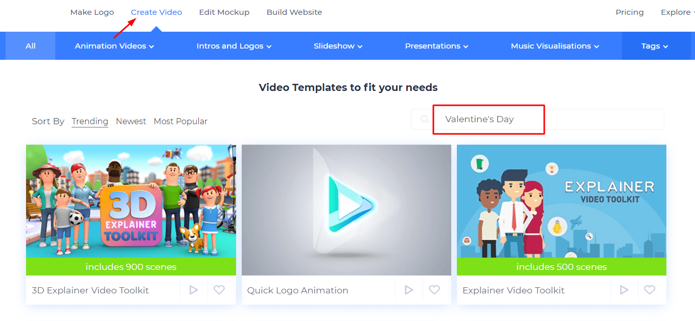 Renderforest templates menu valentines day
