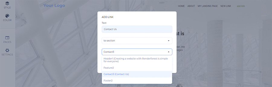 one-page website section