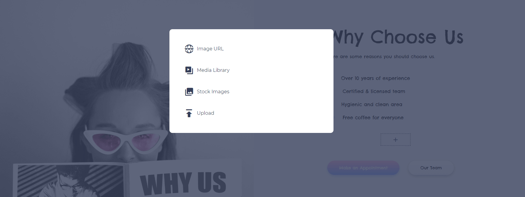 website maker image selection