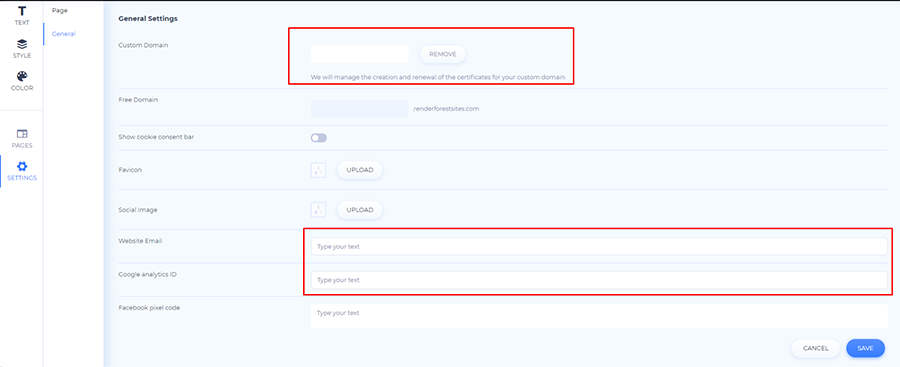 website general settings