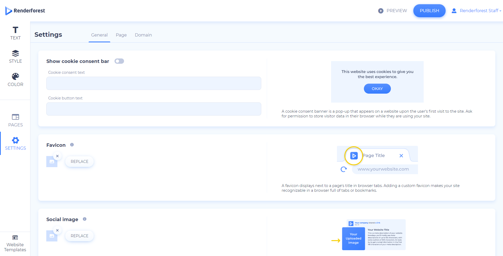 website maker general setting
