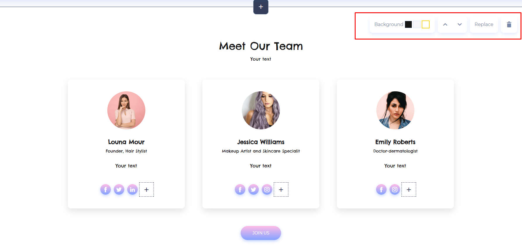 website maker section settings