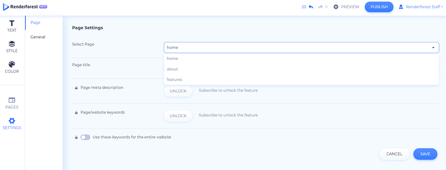 edit website settings