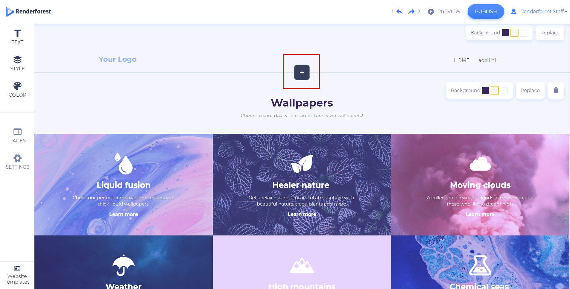 website maker add component