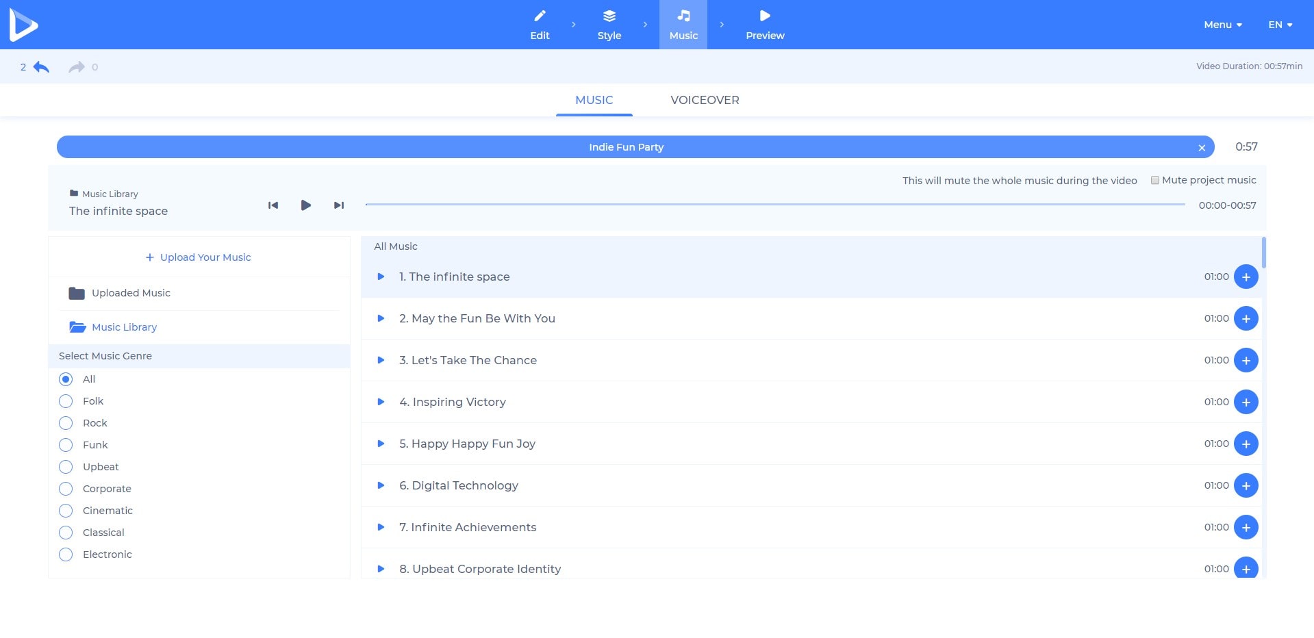 store promo Renderforest music library