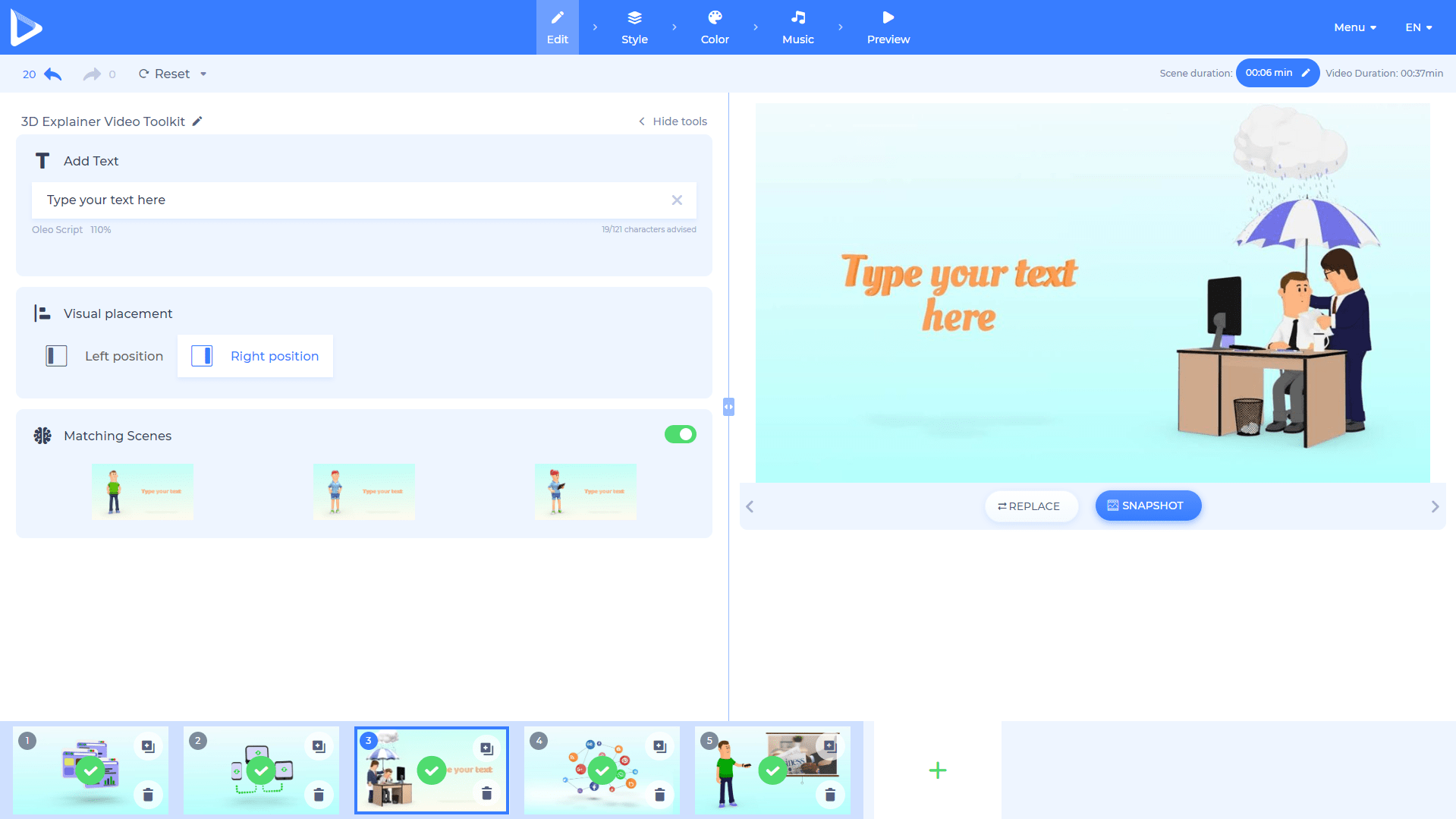 snapshot feature for scene preview