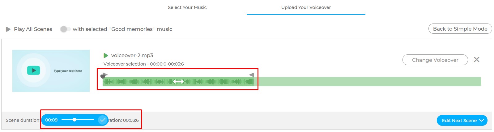 Adjust the voiceover