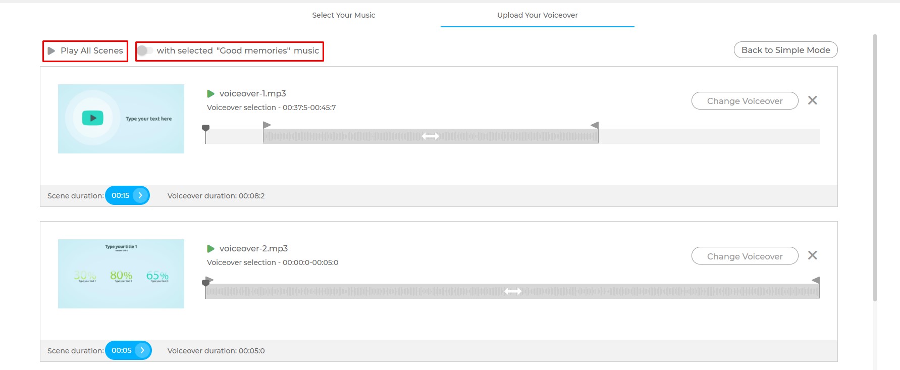 Combine voiceover with music tracks