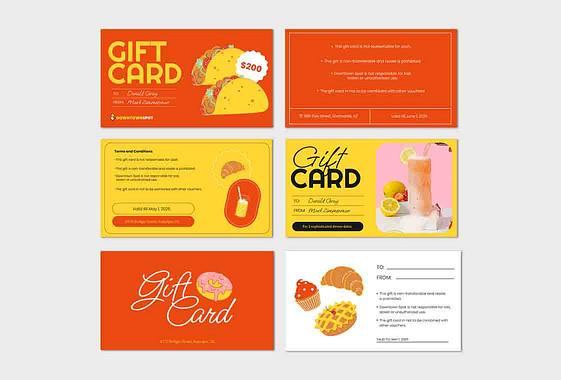 Restaurant Gift Certificate Variety