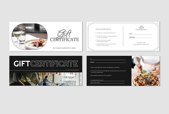 Restaurant Gift Certificate Variety