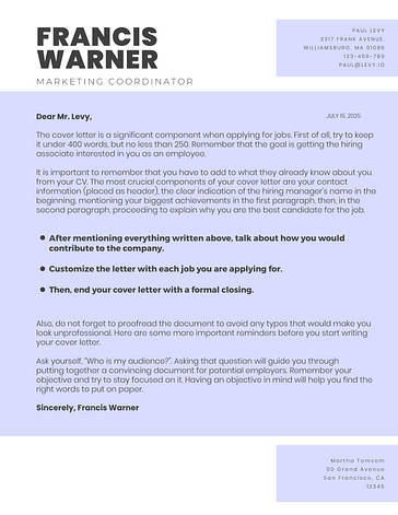 Minimalistic Cover Letters