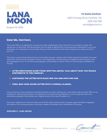 Minimalistic Cover Letters