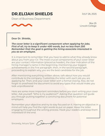 Minimalistic Cover Letters