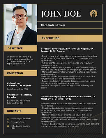 Elegant Lawyer Resume Templates