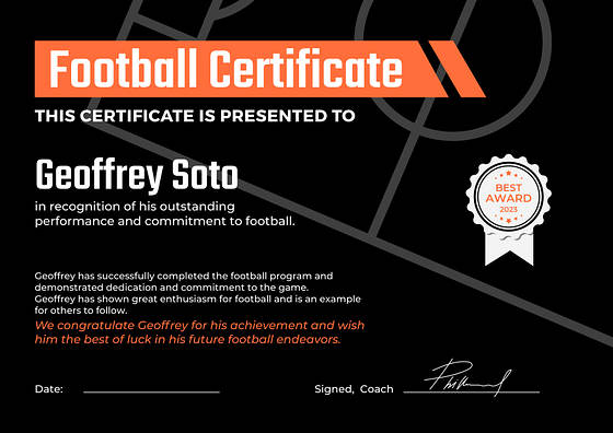 Soccer Excellence Certificates