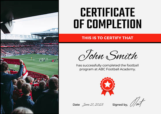 Soccer Excellence Certificates