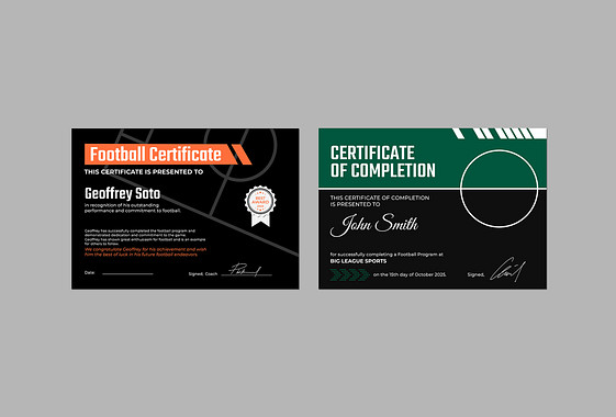 Soccer Excellence Certificates