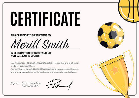 スポーツ証明書のテンプレート