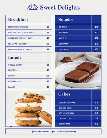 Delightful Bakery Menu Templates