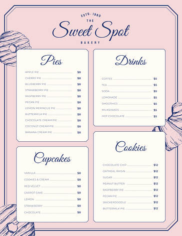 Delightful Bakery Menu Templates