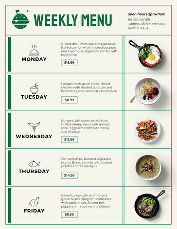 Taste of the Week Menu Templates
