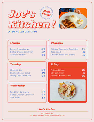 Taste of the Week Menu Templates
