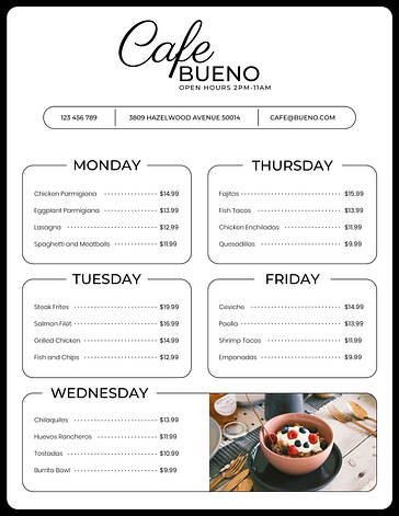 Taste of the Week Menu Templates
