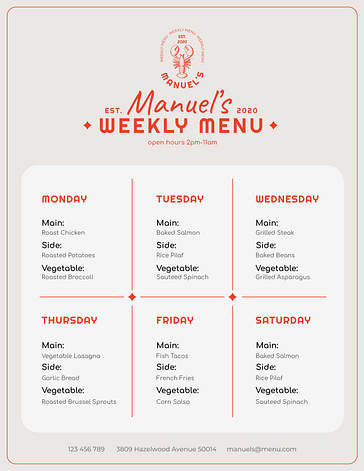 Taste of the Week Menu Templates