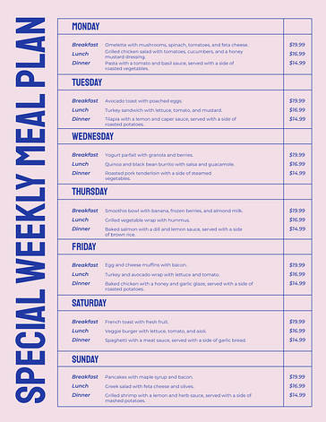 Taste of the Week Menu Templates