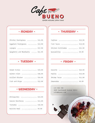 Taste of the Week Menu Templates