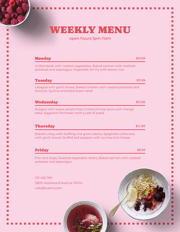 Taste of the Week Menu Templates