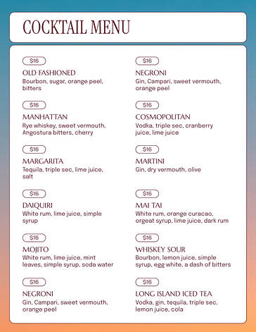 Beverage Menu Design Collection