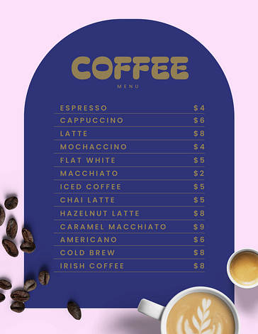 Trendy Cafe Menu Templates