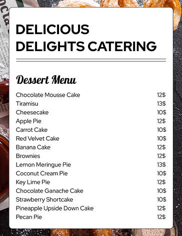 ケータリング会社向けメニューテンプレート