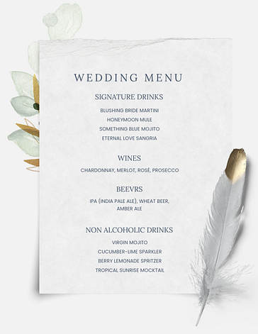 Vorlagen für Hochzeitsmenüs
