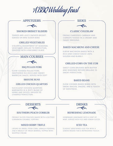 Vorlagen für Hochzeitsmenüs