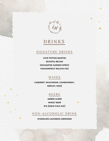 Vorlagen für Hochzeitsmenüs